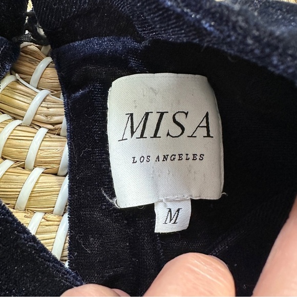 Misa Los Angles Dita Velvet Top Puffed Longsleeve Mock Neck Whimsigoth in Navy M - Picture 8 of 16